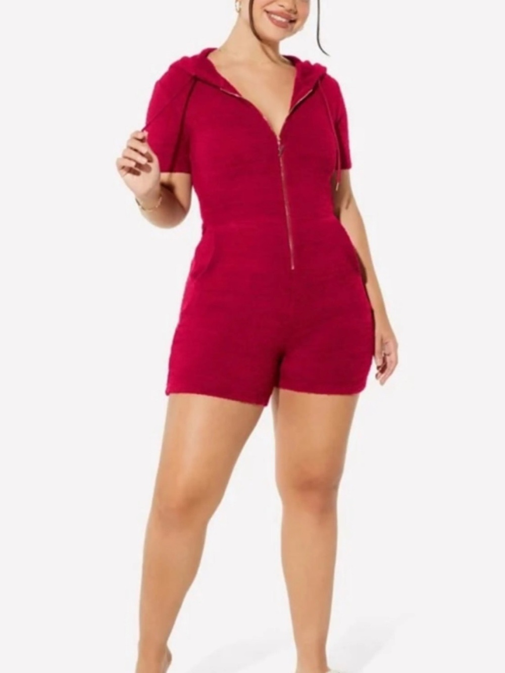 YITTY Burgundy Hooded Zip-Up Fleece Coat